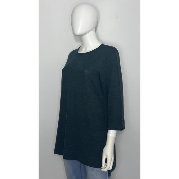 J Jill Tunic Sweater Womens L Petite Merino Wool Green 3/4 Sleeve Crew Neck - Picture 6 of 10